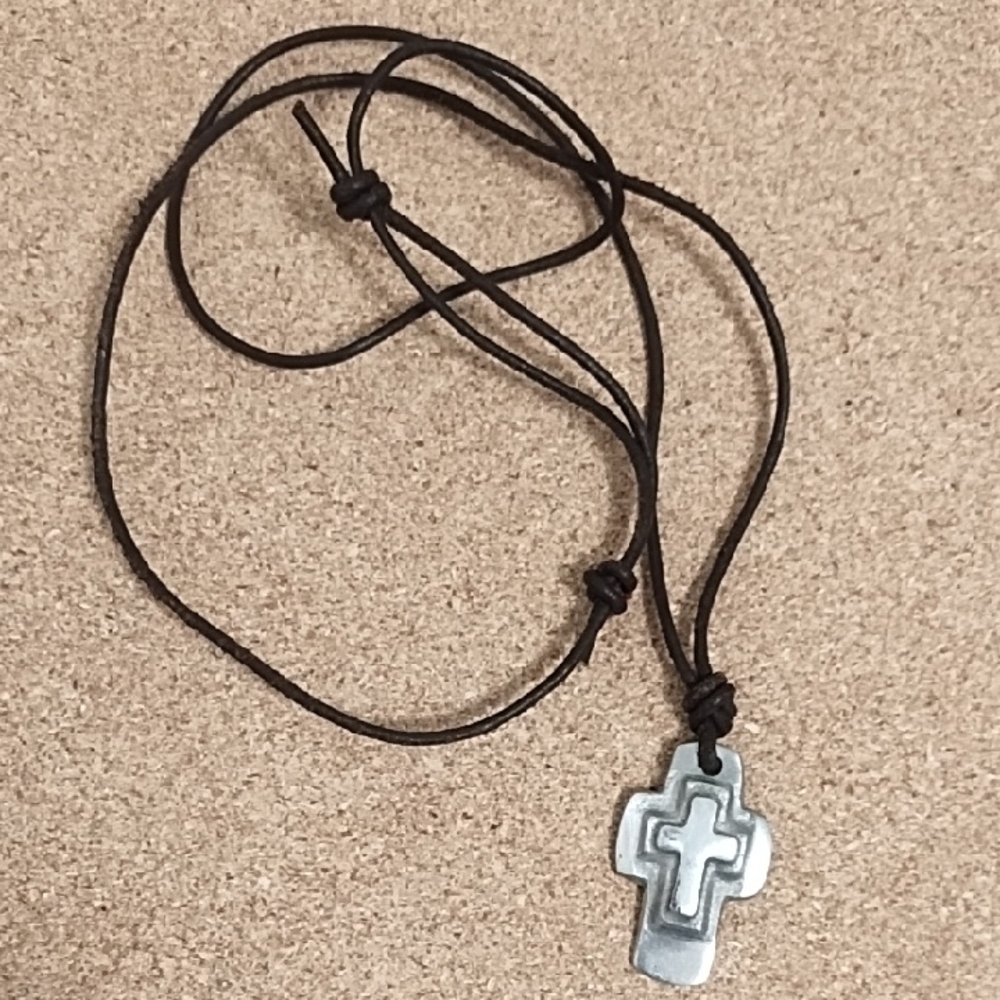 Black Cord Necklace with Silver Cross Pendant